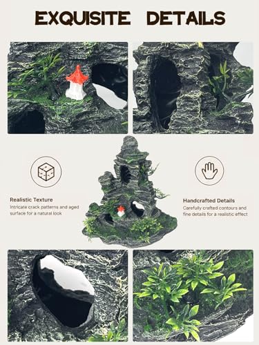 Aquarium Decor - Tall and Large Mountain Rock Ornament for Fish Tank, Aquarium Hideout with Rock Texture for Betta, Guppy, Shrimp - Aquatic Hide Decoration, Fish Hiding House（Red Tower） - color: Large Rock Décor - Red Tower