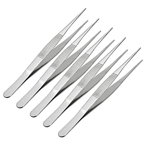 uxcell 5 Pcs 7-Inch Stainless Steel Straight Pointed Tweezers with Serrated Tip Daily Garden Tool - size: 7 Inch, Straight Pointed