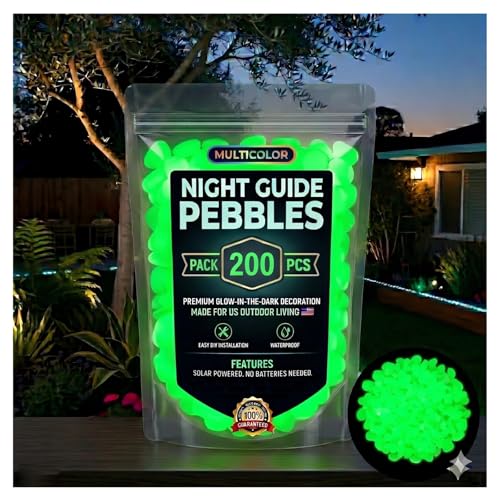 2026 Colorful Glow-in-the-Dark Garden Stones Night Guide Luminous Pebbles Rainbow Glow in the Dark Stepping Rocks Outdoor Landscaping Decor Glowing Stones Fish Tank Aquarium Decorations (200, Green) - color: Green