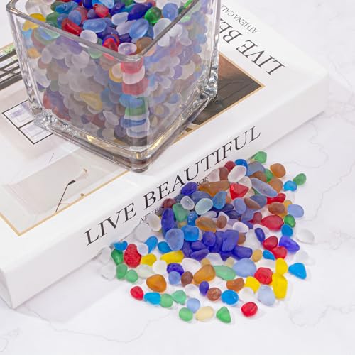 Keedolla 0.5 Lb Colorful Fish Tank Rocks Gravel for Aquarium, 6-9mm Frosted Sea Glass Stones Pebbles Fish Tank Beads Glass Gemstones for Vase Fillers, DIY Crafts, Home Decor - color: Rainbow, size: 0.5 LB