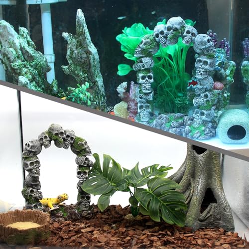 relaqcc Aquarium Skull Cave Rocks, Reptile Tank Accessories, Fish Tank Decorations for Amphibians, Betta Fish, Shrimp, Hermit Crab, Leopard Gecko - style: Type-E