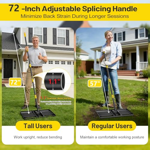Lawn Leveling Rake,30x10 Inch Ground Plate,72 Inch Adjustable Long Handle Yard Level Tool with Curved Edge,Heavy Duty Large Landscaping Lawn Leveler for Grass, Golf Field, Soil Sand Dirt Spreader - size: 30"x10", 72"