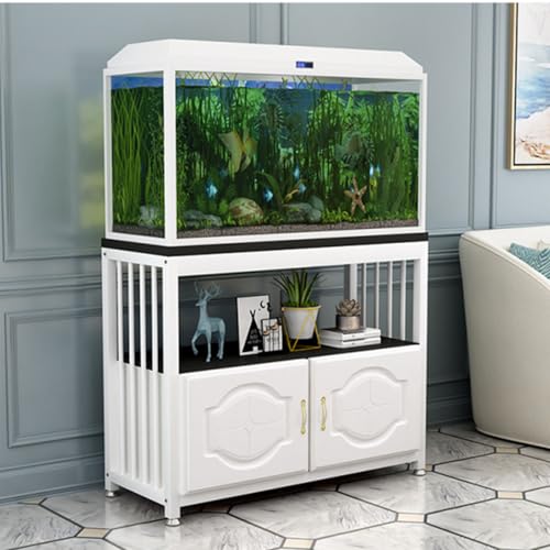 30 Gallon Fish Tank Stand, Wooden Aquarium Stands, with Shelves and Storage Cabinet for Fish Tank Accessories Storage, Turtle Terrarium Stand Rac White shelves + blackboard + white cabinet 50x40x70cm - color: White shelves + blackboard + white cabinet, si