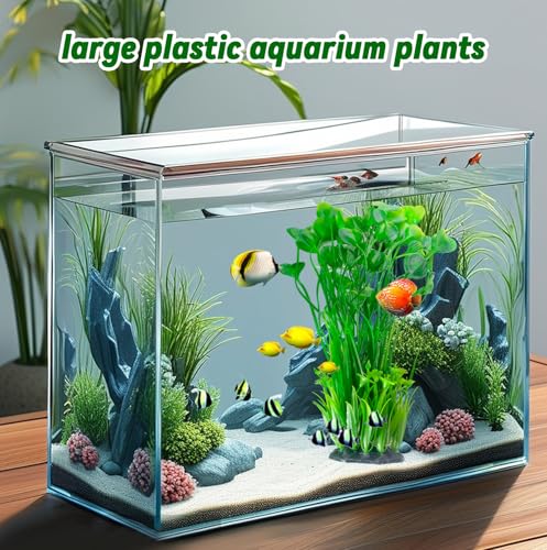Large Plastic Aquarium Plants,2 Pcs Tall Fish Tank Plants Decor Artificial Seaweed Water Plant Ornament Freshwater and Saltwater Extra Large Aquarium Plant Decorations for Small Tanks - color: Green (Style C)
