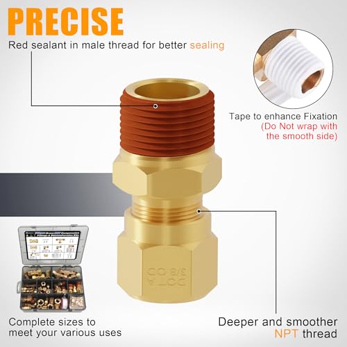 109Pcs Brass DOT Air Brake Line Fittings, 1/4" 1/8" 3/8" 1/2" 5/8" Compression Air Nylon Tubing Fitting Assortment Repair Kits for Truck or Industrial System