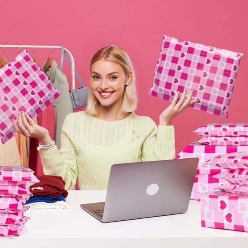 Metronic Poly Mailers 10x13 Inch 100pc Shipping Bags for Clothes,Self Adhesive Shipping Envelopes for Small Business,Waterproof Mailers Poly Bags for Shipping,Packaging Mailing Bags Pink Checkered - color: Pink Checkered, size: 10x13 100pc