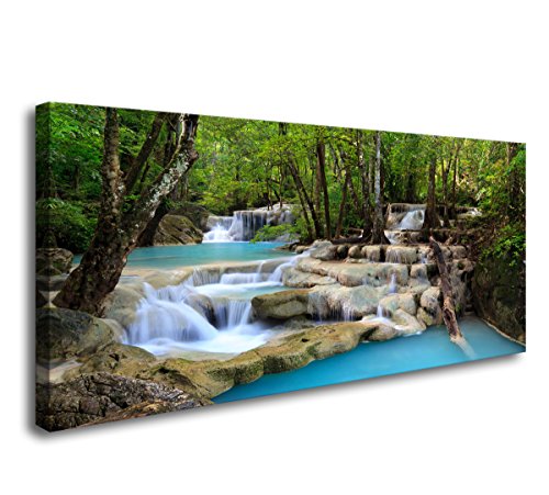S01574 1 Panels Wall Art Tropical Beautiful Waterfall Prints Light Green Forest Natural Landscape Picture Canvas Paintings Scenery Spring Summer landscape for Home Wall Decor Artwork XXLarge - color: waterfall-B, size: 56"L x 28"W