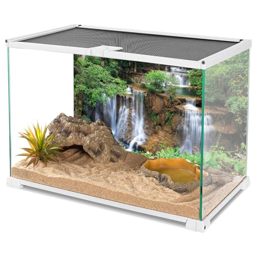 AWERT 60x24 inches Waterfall Terrarium Background Rainforest Aquarium Background Tropical Plants Green Tree Reptile Habitat Background Vinyl - size: 60x24in/150x60cm