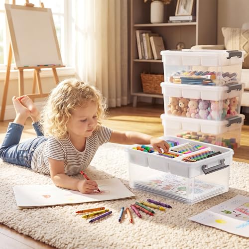 Citylife 17 QT Plastic Storage Box with Removable Tray Craft Organizers and Storage Clear Storage Container for Organizing Bead, Tool, Sewing, Playdoh, 2 Packs - size: 17 Qt- 2 Pack