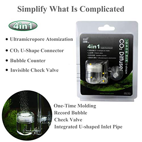 CO2 Diffuser 4- in-1 Function, Ultramicropore Atomization U-Shape Air Intake Bubble Counter Check Valve