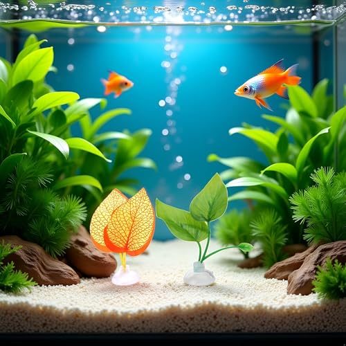 2Pcs Fishtank Decorations for Betta Resting Bed Leaf Hammock Spawning Pad, Botanical Green Plastic & Resin Modern Ornaments for Betta Fish Aquarium Decor