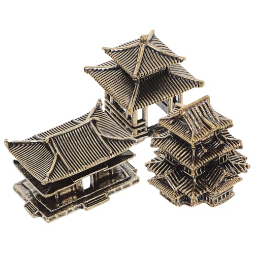 iplusmile 3Pcs Tiny Brass Pagoda Model Zen Garden Decor Miniature Asian Ornament for Aquarium Terrarium Indoor Outdoor Decoration