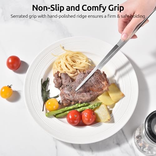 U-Taste 12in Long Kitchen Cooking Tweezer: 18/8 Stainless Steel Food-Grade Metal Food Tong, Flexible Pinching, Seamless-Welding, Sturdy and Non-Slip for Serving, Grilling, Frying, Baking (Pointed Tip) - size: 12in (pointed tip)
