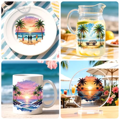 Peacoblue 18 Sheets Rub on Transfers for Crafts, Seaside Summer Scenery 3.6"x3.9" UV DTF Cup Wraps Waterproof Cold Transfers Stickers for Wood Glass Metal Cup Tumblers Mirrors Mugs Home Decor - style: Seaside Summer Scenery