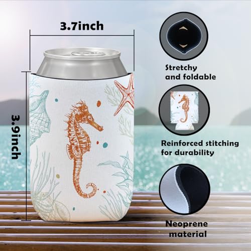 4 Pack Coastal Beach Reusable Neoprene Insulator Cup Sleeve for Cold and Hot Drinks, Ocean Beachy Sea Life Seahorse Seashell Starfish Can Drink Sleeves Cooler Sleeves Gifts for Women - color: Coast Blue-cup