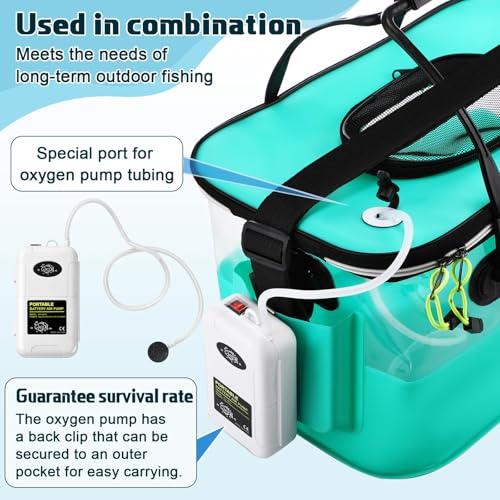 3 Pcs Fishing Bucket, Live Bait Aerator and Fishing Cast Net with Heavy Duty Sinker Foldable Live Bait Bucket Portable Quiet Aerator Fish Transport Container Outdoor EVA Bag - color: Blue