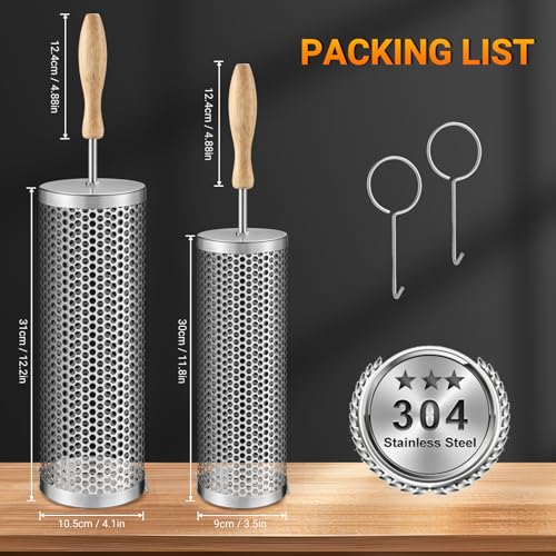 Rolling Grill Baskets,2 Pcs Nesting Grilling Net with Removable Wooden Handle,BBQ Accessories Tools for Vegetables Shrimp,Outdoor Camping Barbecue Rack,Gifts for Men Dad (Round) - size: Round