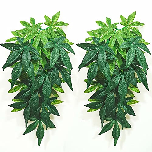 Nobranded Reptile Plants,2 Pieces Hanging Silk Terrarium Plant with Suction Cup for Bearded Dragons Lizards Geckos Snake Pets Tank Habitat Decorations for Reptile Terrariums Pet Supply (Green)