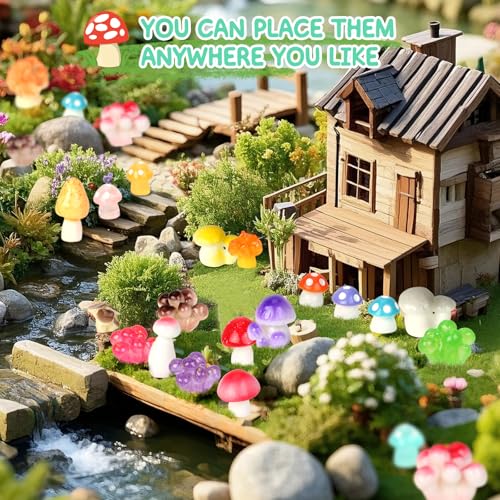 200pcs Mini Mushrooms Tiny Resin Mushrooms Miniature Little Small Mushroom Figures Bulk for for Micro Fairy Garden Landscape Aquarium Accessories Dollhouse Hide Crafts Decor - style: 200Pcs