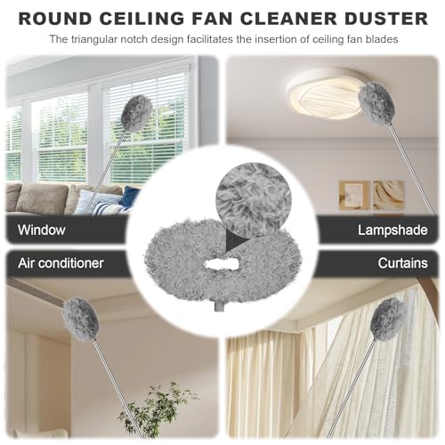 Storystore Ceiling Fan Cleaner Duster - Adjustable Duster with Extension Pole,Dusters for Cleaning Fan Blade, Walls and Cobweb (2Pcs Dusters/Grey) - color: Round&round-grey