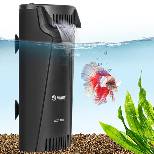 Yaubay Quiet Internal Aquarium Filter, 3-Stage Bio Filtration Low-Level Waterfall 5W Power Fish Tank Filter with Protective Grate for Up to 20 Gallon Betta Turtle Shrimp Tank, 90GPH (Filter) - style: Filter