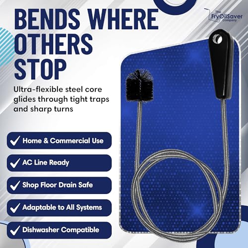 48" Flexible Tube Brush – Long Pipe Snake for Sink - AC Condensate Line Cleaning - Flexible Pipe Cleaner Brush for Hair, Food & Clog Removal - Cleaner Tool – B313C by FryOilSaver Co. - size: 4 feet