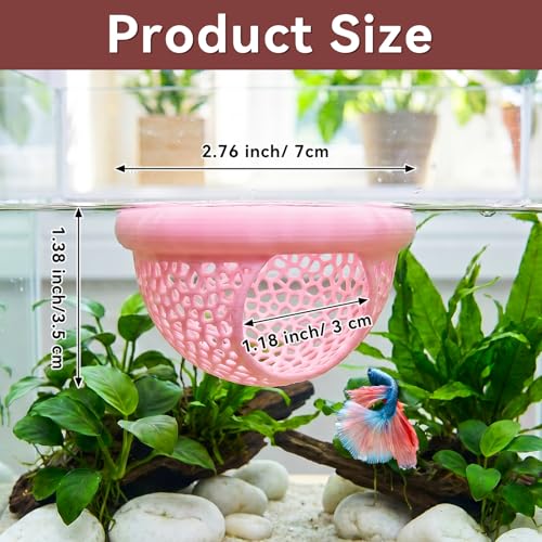 Floating Betta Shrimp Cave, Multi-Functional Aquarium Hammock for Hiding Feeding, Floating Betta Fish Skins with Feeding Ring, Tank Resting Spot for Small Fish Betta Shrimp (Pink) - color: Pink, size: Small