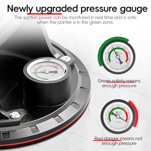 SPECILITE 8" Heavy Duty Glass Suction Cups 2 Pack with Pressure Gauge for Lifting Large Tile, Marble, Windows, 880 lbs Load Capacity, Industrial Vacuum Lifter with Handle, Carrying Case, Gloves, Black - color: Black
