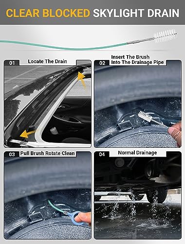 Upgraded Auto Sunroof Drain Cleaning Tool, 78 Inch Flexible Drain Brush Long Pipe Cleaners for Car, Tube Cleaning Brush Slim Drain Dredging Tool Perfect for Car Sunroof, Windshield Wiper Drain Hole - size: 78 Inch
