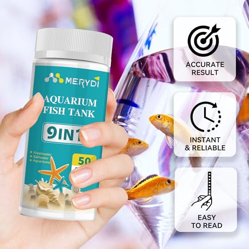9-Way Aquarium Test Strips,50 Strips Aquarium Test Kit for Fish Tanks & Ponds, Quick & Accurate Water Testing Iron Copper Sodium Chlorine Nitrate Nitrite Total Alkalinity Hardness Free Chlorine pH - color: 9 way aquarium test strips