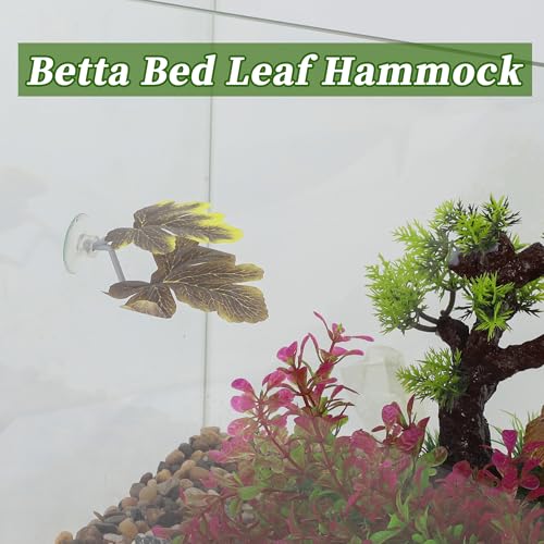 Betta Fish Bed, Betta Leaf Bed, Plastic Betta Hammock, Betta Hammock Pad with Suction Cup, Betta Fish Resting Place Betta Fish Supplies Aquarium Decor, Brown - color: Brown