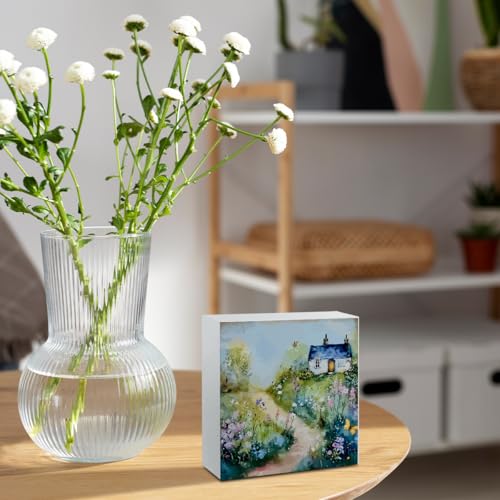 Spring Decorations for Home Spring Decor for Table Springtime Cottage Sign Pastel Art Mini Art Floral Landscape Easter Sign Tiered Tray Desk Home Decor Gifts for Women 5 X 5 Inch - color: Spring 3