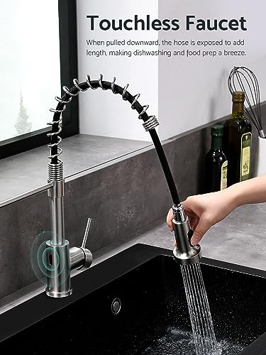 WEWE Touchless Kitchen Faucet with Pull Down Sprayer - Motion Sensor Kitchen Faucets Spring Single Handle Stainless Steel Kitchen Sink Faucet (Brushed Nickel) - color: Brushed Nickel, style: Transitional