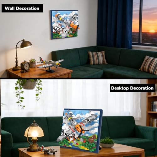 Military Plane 3D Wall Art Micro Mini Building Blocks Set, WW2 BF-109 Fighter Jet Wall Decor or Table Display, No Compatible with Lego, Great Army Airplane Toy Gift for Adults Teens 14+ (1320 PCS) - style: BF-109 Military Plane