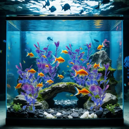 4 Pack Plastic Aquarium Plant Set, 7.1 Inch Purple Artificial Fish Tank Plants with Base for Aquarium Decor Accessories Fish Tank Decorations - color: Purple B