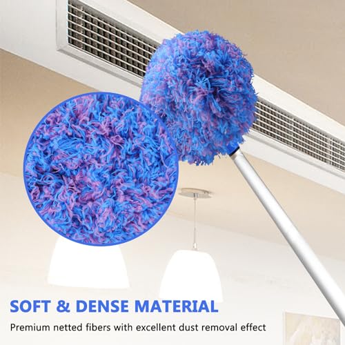 Ceiling Fan Cleaner Duster Reusable Microfiber Ceiling Fan Blade Cleaner Removable Duster with Extension Pole Adjusts 13 to 49.7 Inch for Cleaning Walls Furniture Door Window Top (Blue Pink) - color: Blue Pink