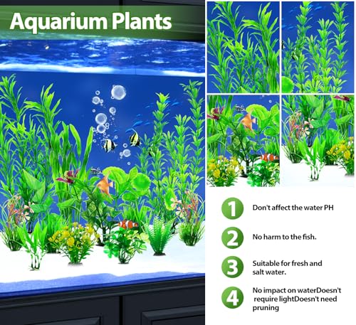CousDUoBe 12pcs Fish Tank Accessories Aquarium Decorations Green Plants, Green Fish Tanks Decoration Plants, Fish Tank Decor, Aquarium Decor Plastic Plants - size: 12Pack (2inch to 8.6inch)