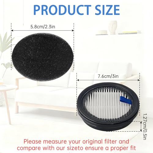 4 Pack HEPA Filters and 4 Pack Sponge Filters Replacement for Afoddon A200Pro/A200, ORFELD B08/C10A/C10G and NEQUARE S12 S25 S26 Series Cordless Vacuum Cleaner, with Foam Pre-filter