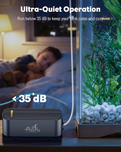 Pawfly Aquarium Air Pump, 80 GPH Fish Tank Air Pump up to 70 Gallons, Ultra Quiet Adjustable Oxygen Pump with Airline Tubing, Air Stone & Check Valve, Aerator for Fish - size: 3 W (up to 70 Gallons)