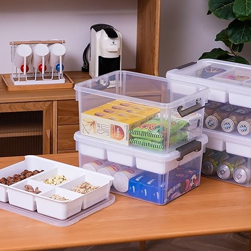 Citylife 17 QT Storage Box with Removable Tray Closet Organizers and Storage Clear Storage Container for Organizing, Craft, Tools, Files, Office Supplies, 4 Packs - size: 17 Qt- 4 Pack
