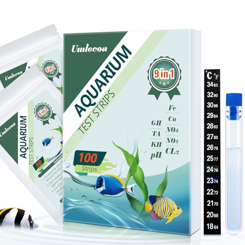 9 in 1 Aquarium Test Kit for Freshwater and Saltwater - 100 Aquarium Test Strips with Test Tube & Thermometer - Fast & Accurate Water Testing Strips for Aquarium/Pond/Pool