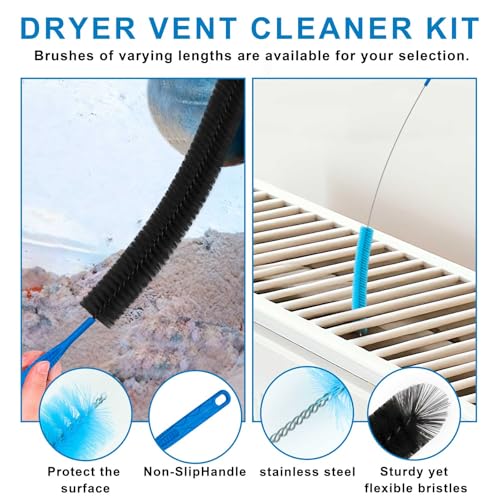 4 Pieces Dryer Vent Cleaner Kit‌ with ‌Lint Brush‌ – Professional ‌Dryer Vent Brush‌, ‌Flexible Cleaning Tools‌ for ‌Lint Trap‌, ‌Appliance Brush‌ & ‌Dryer Filter‌ Black