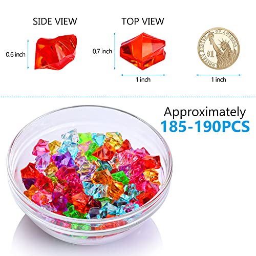 180-190pcs Multicolored Acrylic Fake Gems, Crushed Ice Rocks, Plastic Gems Jewels for Vase Fillers, Table Scatter, Sensory Bin Filler, Photo Props Christmas Decor, Decoration Wedding Display
