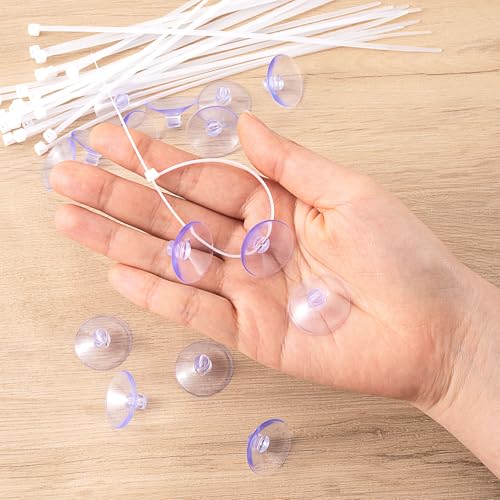 PAGOW 30 Pcs Aquarium Suction Cups with 50 Pcs Zip Ties, Suction Cup for Fish Tank Plants Binding Moss Shrimp Nest Landscape Fixation, Utility Sucker Pad Without Hooks for Kitchen Hanging Organization - color: Clear (Set of 80), size: 1 inch