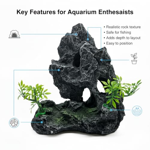J-star Large Aquarium Rock Mountain Decor – Realistic Resin Landscape Ornament for Fish Tanks – Enhances Underwater Scenery, Easy to Clean, Safe for Fish - size: Large-1