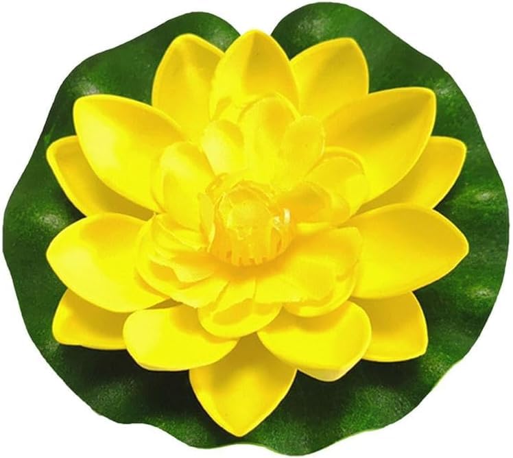 Artificial Floating Foam Lotus Flower with Water Lily Pad,Lifelike Pond Pool Lotus Ornaments,Realistic Ornament for Home Garden Pond Aquarium Decor，Artificial Plants and Flowers (Yellow) - color: Yellow