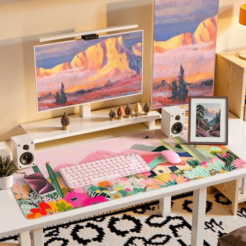 iCasso Large Gaming Mouse Pad (35"x16") - Waterproof Desk Mat with Non-Slip Rubber Base & Stitched Edges - Extended Keyboard Mousepad for Computer, PC, Office, Home Workspace (Cactus) - color: A-cactus