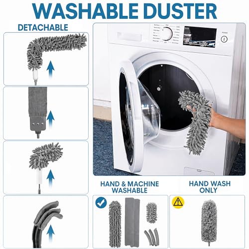 Microfiber Feather Duster, Duster with Extension Pole 30-100 Inches,Ceiling Fan Cleaner Duster Retractable Gap Dust Brush Cleaner for Cleaning Cobweb,High Ceiling,Blinds, (Dark Gray)