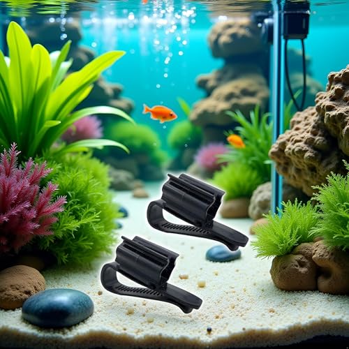 2 Pcs Black Fish for Tank Mounting Clip, Water Pipe Hose Holder Multifunction Adjustable Clamp for 0.31""""-0.62"""" Dia Tub Aquarium Tube Holder, Aquarium Air Pump Accessories ﻿