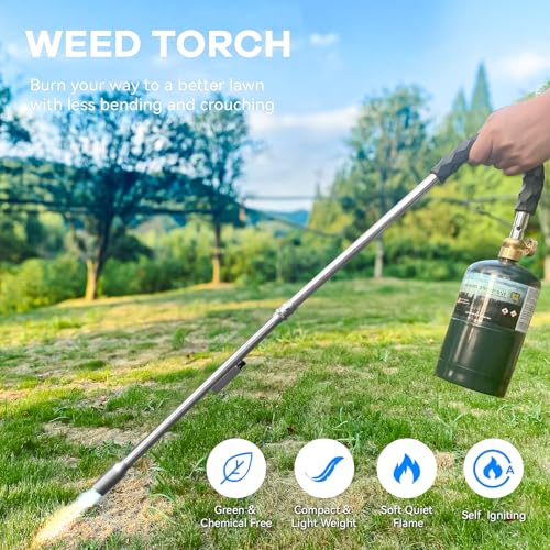 Weed Torch, Propane Burner, 24,000 BTU Weed Burner Torch for Propane Tank with Igniter, 32" Long Arm Blow Torch for Weeds, Portable Flame Thrower for Weeds, Fire Starter, Ice Melt